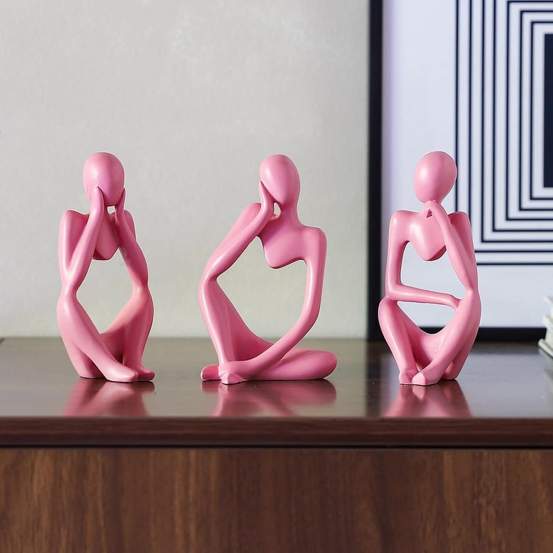 BrownLove 3pcs Pink Human Body Abstract Art Decoration, Modern Art Resin Statue Room Office Shelf Bookcase Decoration - Image 5